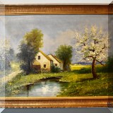 A05. Framed pastoral scene painting on canvas signed M. Wilkens. 